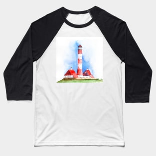 Westerheversand Lighthouse Watercolor Painting Baseball T-Shirt